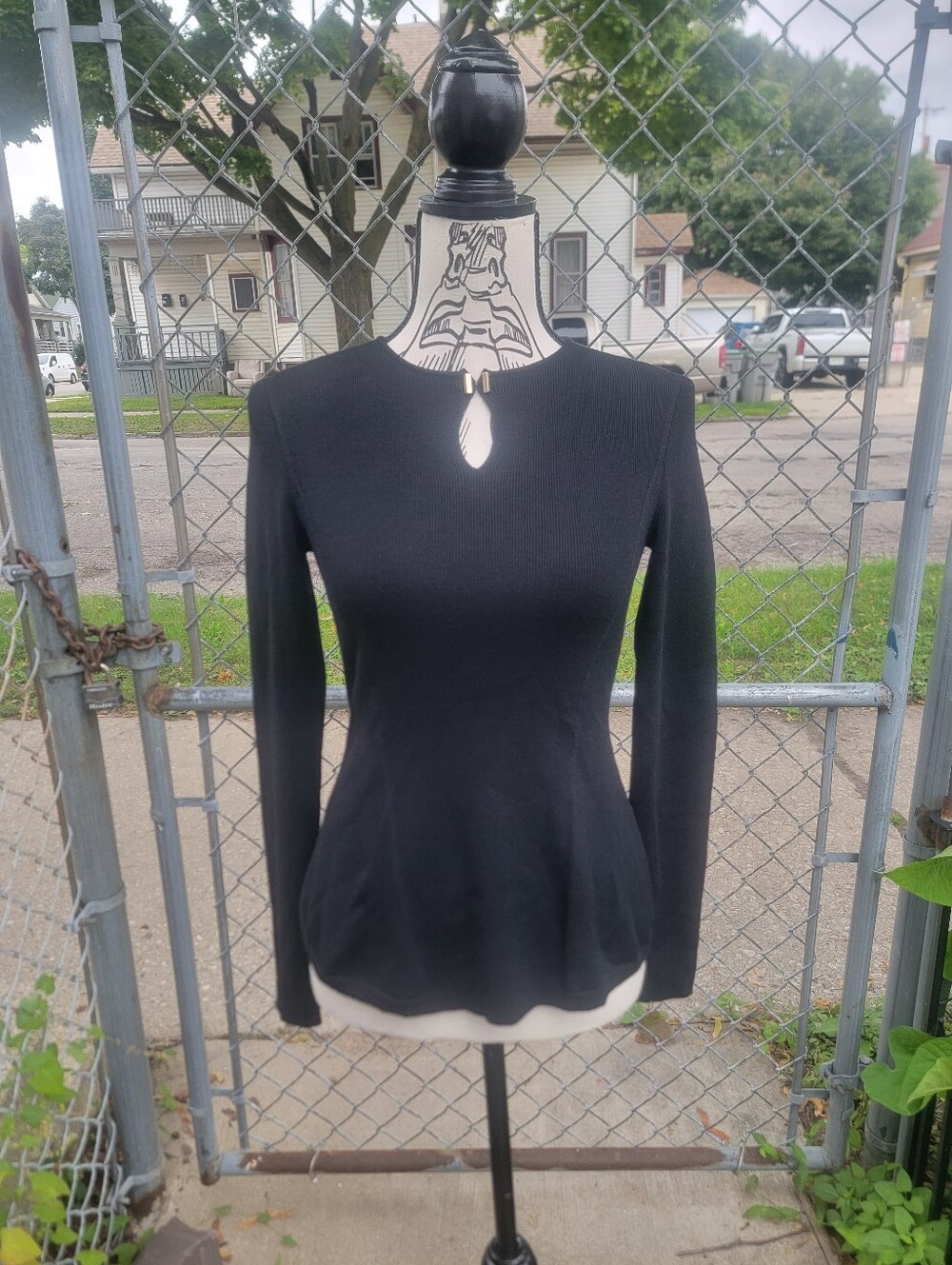 BOSS Hugo Boss Filga Black Virgin Wool Keyhole Peplum Sweater Small